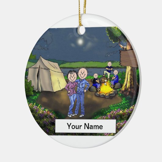 Camping Couple, drie kinderen Keramisch Ornament (Links)
