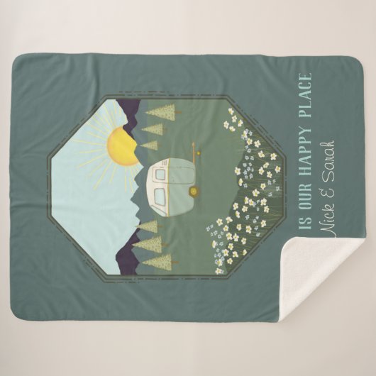 Camping Couples Outdoorn Camp Trailer Personalized Sherpa Deken (Voorkant (horizontaal))