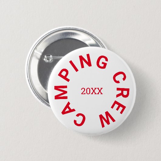 Camping Crew Custom Year Retro Rood Ronde Button 5,7 Cm (Voorkant /achterkant)