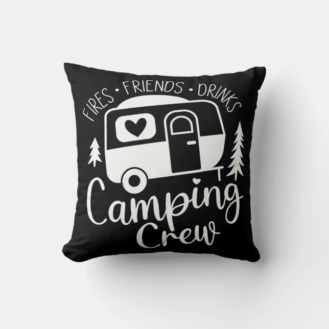 Camping Crew Fries Vrienden Drinken Kussen (Voorkant)