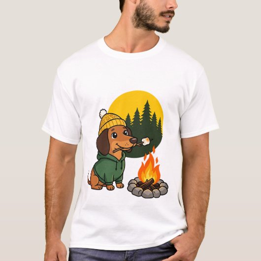 Camping Dachshund Marshmallow Roosteren T-shirt (Voorkant)