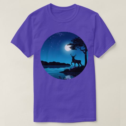 Camping Deer Hunting Lake Moonlight T-shirt (Design voorkant)