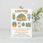 Camping Doodle Kids Verjaardagsfeestje Uitnodiging (Staand voorkant)