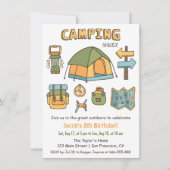 Camping Doodle Kids Verjaardagsfeestje Uitnodiging (Voorkant)