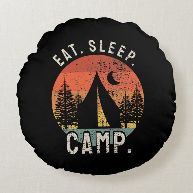 Camping - Eat Sleep Camp Rond Kussen (Voorkant)