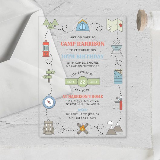 Camping Elke Leeftijd Verjaardagsfeest Acryl Uitnodigingen