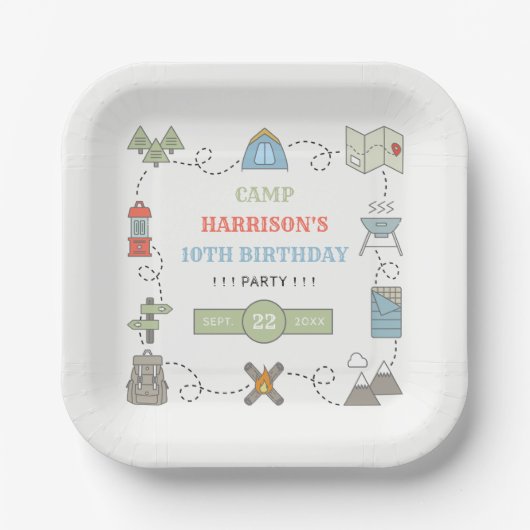 Camping Elke Leeftijd Verjaardagsfeest Papieren Bordje (Voorkant)