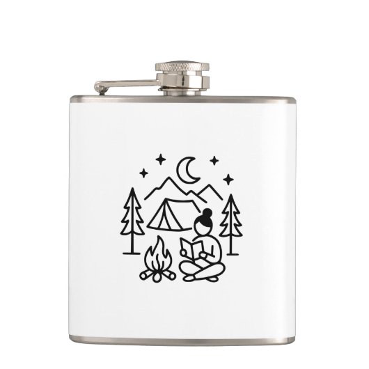 Camping en leeslijn kunst heupfles (Voorkant)