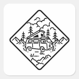 Camping- en reisillustratie logo vierkante sticker