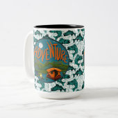 Camping en Vist avontuur Tweekleurige Koffiemok (Voorkant links)