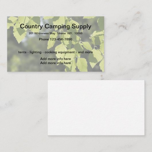 Camping Equipment en SU-benodigdheden Visitekaartje (Voorkant / Achterkant)