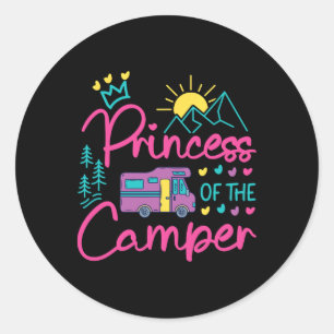 Camping Familie Meisje Campervan Motorhome Prinses Ronde Sticker