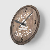 Camping Family Happy Campers Rustic  Wood Ronde Klok (Hoek)