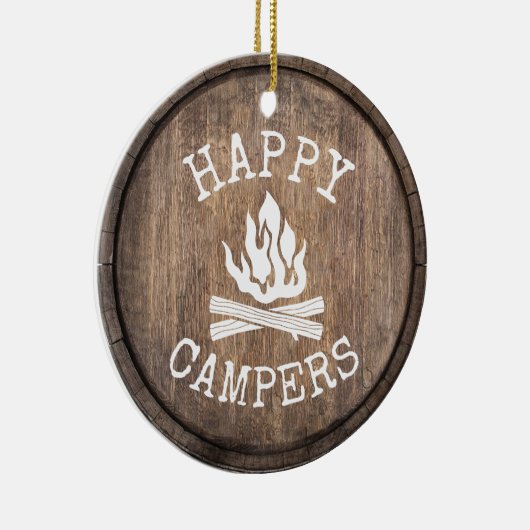 Camping Family Happy Campers Rustic Wooden Keramisch Ornament (Rechts)