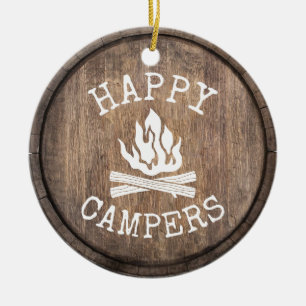 Camping Family Happy Campers Rustic Wooden Keramisch Ornament