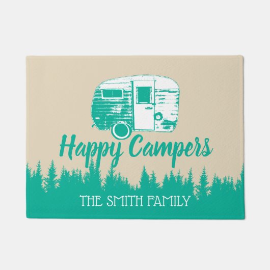 Camping Family Happy Campers Trailer & Forest Deurmat (Voorkant)