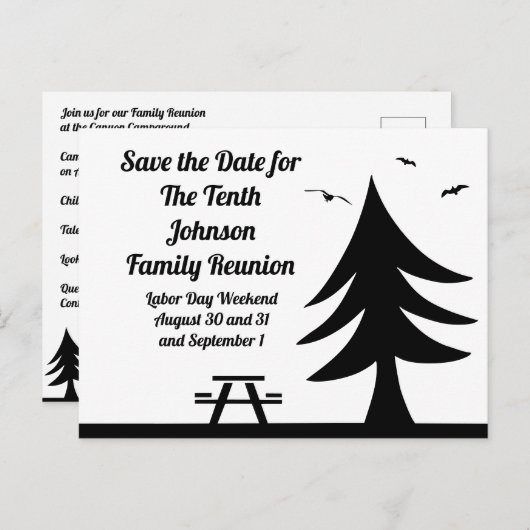 Camping Family Reunion Pine Tree Picnic Graphic Uitnodiging Briefkaart (Voorkant / Achterkant)