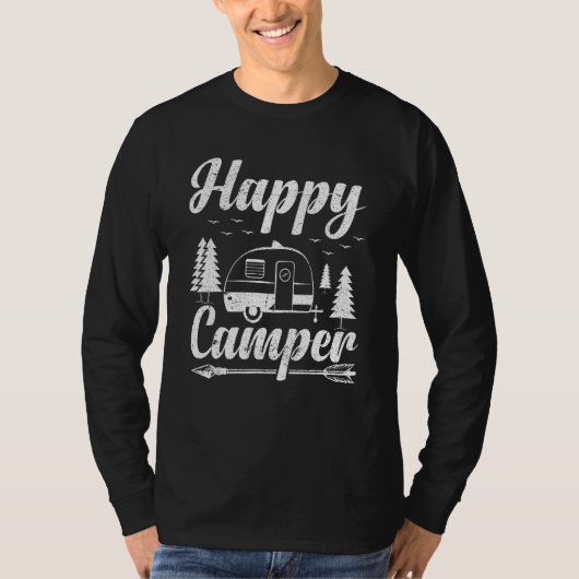 Camping for Hikers Happy Camper Distressed Style T-shirt (Voorkant)