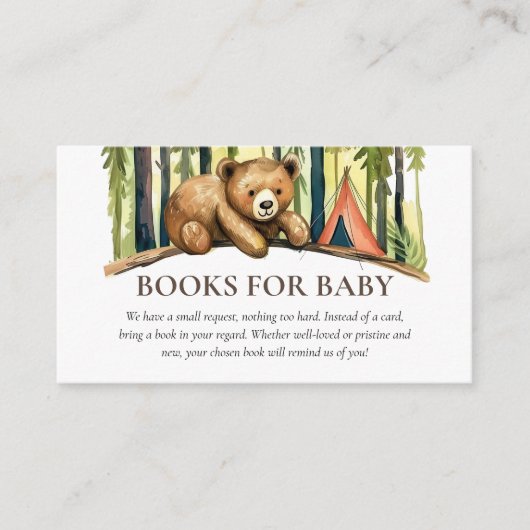 Camping Forest Watercolor Baby Shower Books Informatiekaartje (Voorkant)