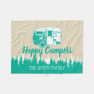 Camping Fun Happy Camper Rustic Forest Family Name Fleece Deken