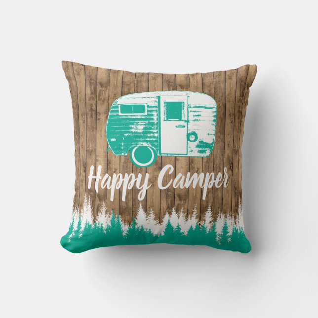 Camping Fun Happy Camper Rustic Forest Kussen (Voorkant)
