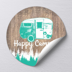Camping Fun Happy Camper Rustic Forest Ronde Sticker