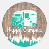Camping Fun Happy Camper Rustic Forest Ronde Sticker (Voorkant)