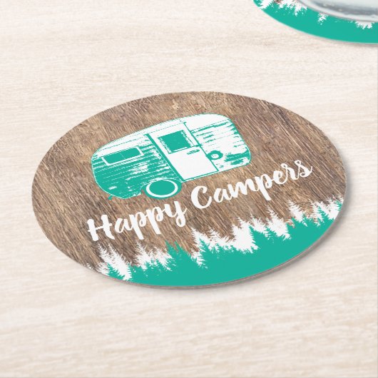 Camping Fun Happy Campers Rustic Forest Ronde Kartonnen Onderzetter (Gebogen)