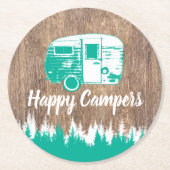 Camping Fun Happy Campers Rustic Forest Ronde Kartonnen Onderzetter (Voorkant)