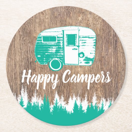Camping Fun Happy Campers Rustic Forest Ronde Kartonnen Onderzetter (Voorkant)