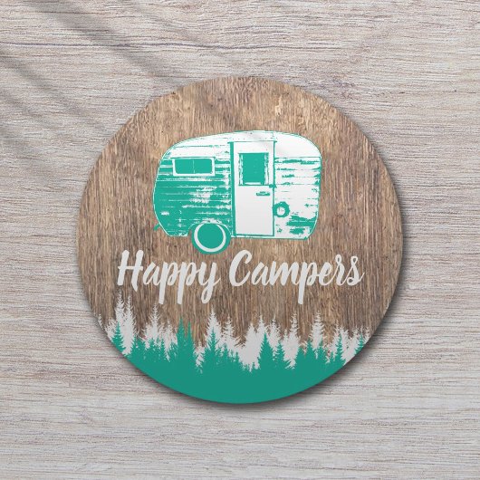 Camping Fun Happy Campers Rustic Forest Ronde Kartonnen Onderzetter