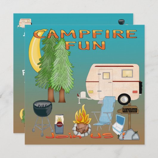 Camping Fun-uitnodigingen Kaart (Voorkant / Achterkant)
