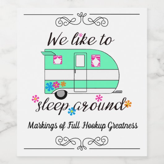 Camping Fun / "We slapen graag rond!" Wijn Etiket (Enkel label)