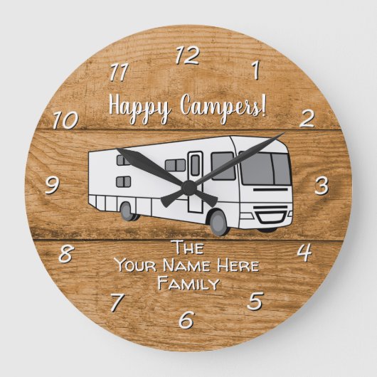 Camping Generic Class A wood Design Large Clock Grote Klok (Voorkant)