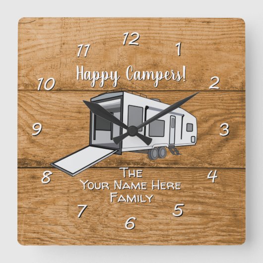 Camping Generic Speelgoed Hauler wood Design Squar Vierkante Klok (Voorkant)
