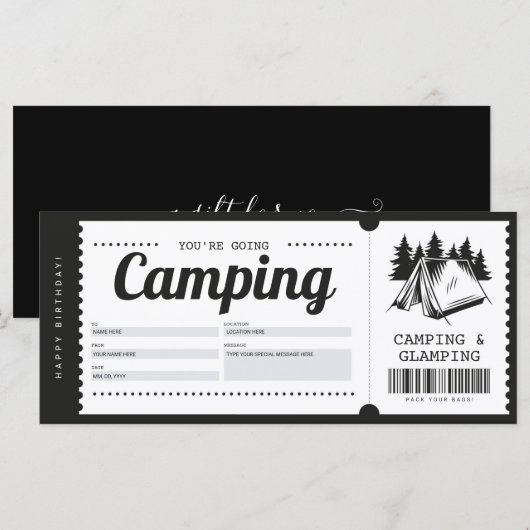 Camping Gift Voucher, Summer Camp Certificate (Voorkant / Achterkant)