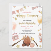 Camping Girl Birthday Bonfire Uitnodiging (Voorkant)