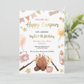 Camping Girl Birthday Bonfire Uitnodiging (Staand voorkant)