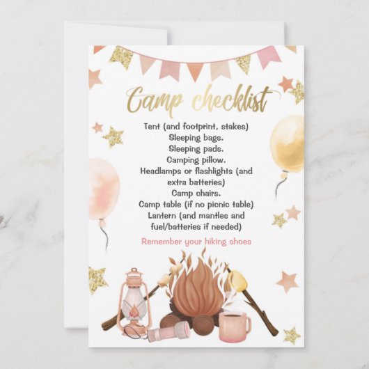 Camping Girl Birthday Bonfire Uitnodiging (Achterkant)