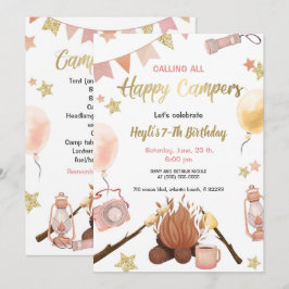 Camping Girl Birthday Bonfire Uitnodiging