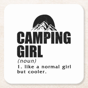 Camping Girl Camper Tent Gift Ideeën van kampvu Kartonnen Onderzetters