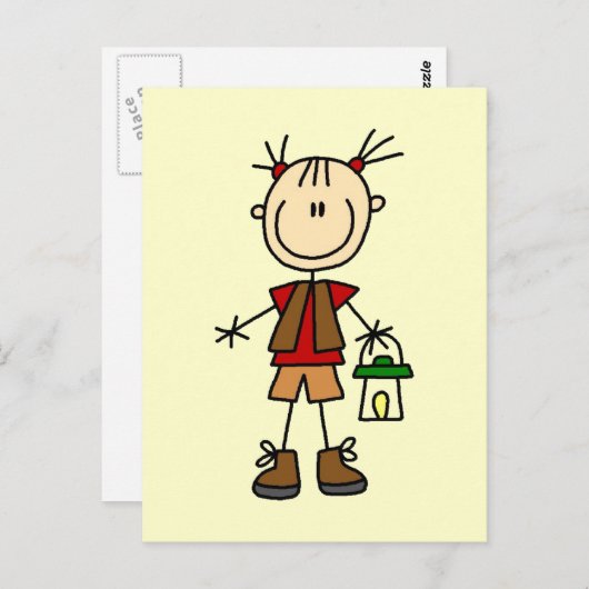 Camping Girl met lantaarns en touwtjes Briefkaart (Voorkant / Achterkant)