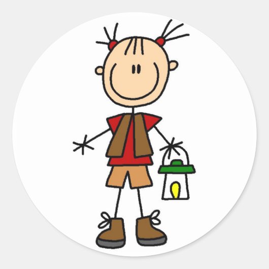 Camping Girl met lantaarns en touwtjes Ronde Sticker (Voorkant)
