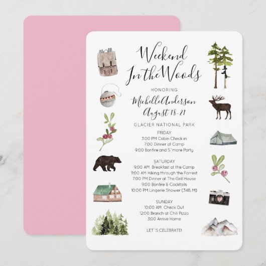 Camping Glamping Bachelorette Weekend Route Kaart (Voorkant / Achterkant)