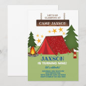Camping glamping boy verjaardagsuitnodiging. kaart (Voorkant / Achterkant)