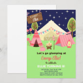 Camping glamping girl-uitnodiging. kaart (Voorkant / Achterkant)