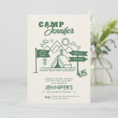 Camping Glamping Mountain Green Bachelorette Party Kaart (Staand voorkant)