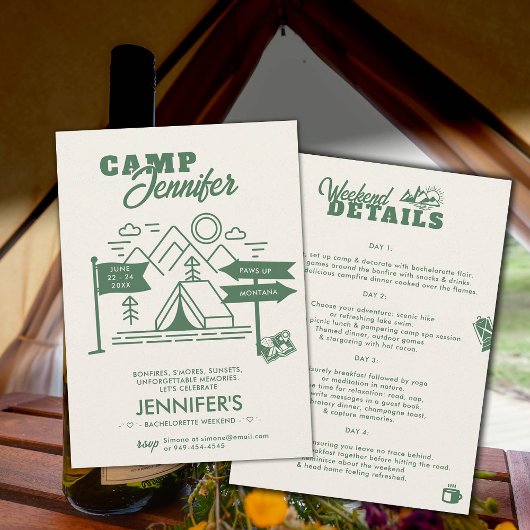Camping Glamping Mountain Green Bachelorette Party Kaart