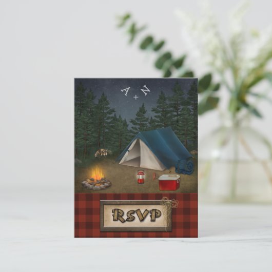 Camping Glamping Vist bruiloft RSVP-kaart RSVP Kaartje (Staand voorkant)