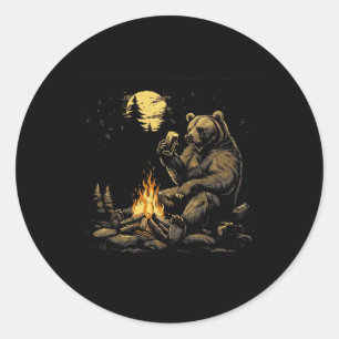 Camping Grizzlybeer Drinkt Bier Wandelen Natuur O Ronde Sticker